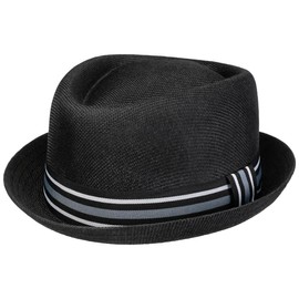 Lipodo Pork Pie Fabric Hat - Classic Look - Fabric Hat - Sun Hat with Grosgrain Ribbon and Bow - Men - Spring/Summer, black