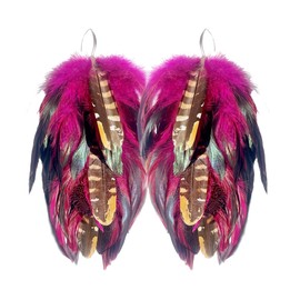FASHMOROUS Pink Dangling Earrings Women Hot Pink Feather Earrings for Women with Leaf Shape Hook