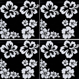 NICENEEDED 16 Pcs Hibiscus Flower Car Stickers, White Hawaiian Stickers and Decals, Reflective Stickers Waterproof Vinyl Automotive Exterior Decor for Suv Truck Motorcycle Doors Wall Laptop