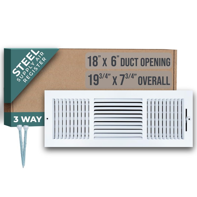 Fits 18x6 Duct Opening 3 Way Steel Air Supply Diffuser