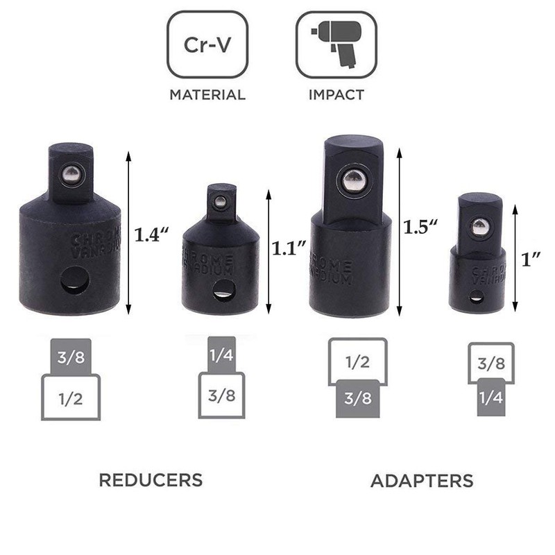 Gasea 4pcs Cr-v Impact Socket Adapter and Reducer Set for