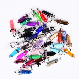 Genuine Quartz Stone Healing Point Reiki Chakra Pendants Crystal Charms Bulk for Jewelry Making (24pcs Mix Color)