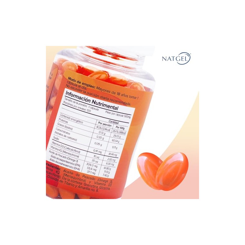 Natgel Vitaminas D3 + K2 y Omega 3 - Softgels