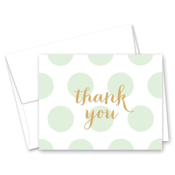 50 Cnt Polka Dots Gold Baby Shower Thank You Cards (Mint)