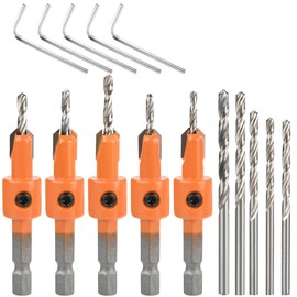 TMBMLPP 5pcs Quick Change 6.35mm Adjustable Hex Countersink Drill Bit Set, includs 5 Woodworking Countersink Bits and5 Replaceable Bits & 5 Wrenches, for Wood - 2.8-4mm Tapered Drill Bit (Hexagonal)
