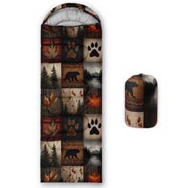 QOOMO West Bear Printed Camping Sleeping Bags,3 Season Warm & Cool Weather,Lightweight,Waterproof Sleeping Bags for Adults & Kids,Traveling,and Outdoors,Camping Gear Equipment,31x90inch