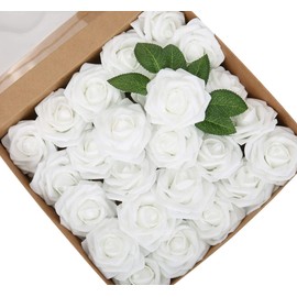 LIVILAN Fake White Roses Artificial Flowers Bulk Real Looking White Faux Rose with Stems for DIY Wedding Bouquets centerpieces Arrangements Party Home Table