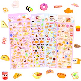 IMNEXT2U Cute Food Puffy Stickers for Kids Scrapbooking, Water Bottle, Kawaii Sushi Burger Taco Bakery Set
