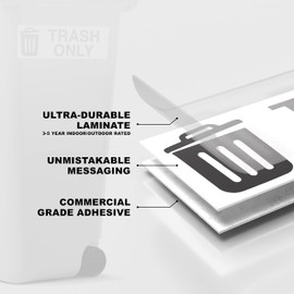 Trash Recycle Stickers – Heavy-Duty Trash Bin Labels - 3-5 Year Indoor/Outdoor Rated - Weather Proof, Ultra Durable - USA Made (6x2 inch), 2 Labels of Each, 4 Total