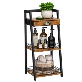 keomaisyto keomaisyto 3-Tier Bathroom Storage Shelves with Drawer, Floor Bathroom Organizers and Storage, Freestanding Shelving Unit, Open Floor Stand for Living Room Laundry