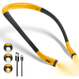 Neck Reading Light Rechargeable, 6 Brightness Levels 3 Colors Amber Book Light for Reading in Bed, 80H Working, Hands-Free for Reading, Crocheting, Repairing and Camping, Yellow