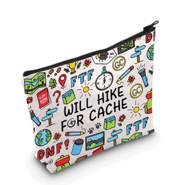 PLITI Geocache Gift Geocacher Gift Outdoor Lover Gift Treasure Hunter Gift Will Hike For Cache Geocaching Makeup Bag (Hike Cache Bag)