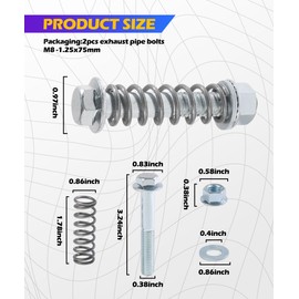 iolory 2PCS Automotive Exhaust Manifold Bolt Kit,M10 M8 Exhaust Bolts Manifold Hardware Kit with Exhaust Springs & Nuts Washers,Suitable for Most Cars,SUVs,Trucks,Vans (M8*1.25 Mm)