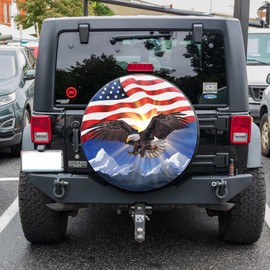 YZ-MAMU Spare Tire Cover American Eagle Flag Polyester Universal Waterproof Corrosion Protection Wheel Covers for Trailer RV SUV Truck and Many Vehicles 14 inch
