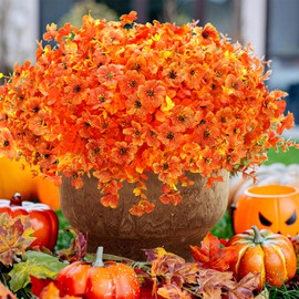 12 Bundles Artificial Fake Fall Flowers Outdoor Faux Mums Plants UV Resistant Plastic Greenery Garden Porch Patio Fall Home Decor