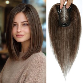 Hair Toppers for Women 10 Inch Hairpieces No Bangs Hairline Topper Wiglets Hairpieces for Thinning Hair Swiss Base Medium Brown（4#）