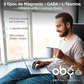 OBY Calm Glicinato de Magnesio 60 capsulas 500 mg. Enriquecidas con GABA, Vitamina B1, L-Theanina, Óxido de Magnesio y Lemon Balm | Suplemento Natural