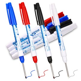 YUXIANLB 4 Pcs Long Head Deep Hole Marker Pen Quick Dry Waterproof Deep Reach Metal Long Nib Marker Set Fine Tip Dry Erase Markers Multi-Purpose Colorful Ink Pen for Carpenter Office Work Builders Con