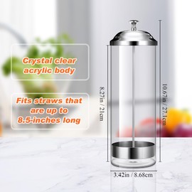 Patelai 10.6 Inch Plastic Straw Dispenser and 100 Pcs Drinking Straw Organizer Container with Stainless Steel Lid Transparent Drinking Straw Holder Plastic Drinking Straw(Sweet Colors)