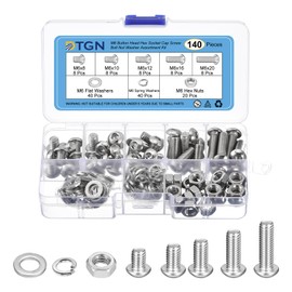 DTGN 140Pcs M6 Button Head Hex Socket Cap Screw - 8-20mm Bolt Nut Washer Assortment Kit 304 Stainless Steel - Good for Machine, Furniture