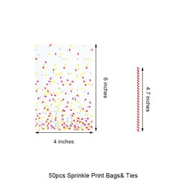 EKAPACKAGING Sprinkle Print 4x6 Inches 50 Pcs Twist Ties Cellophane Bags Gift Bulk Chrstmas Treat Bag Party Favor Snack Food Packaging Kids Goodie Cello Wrapping For Cookie