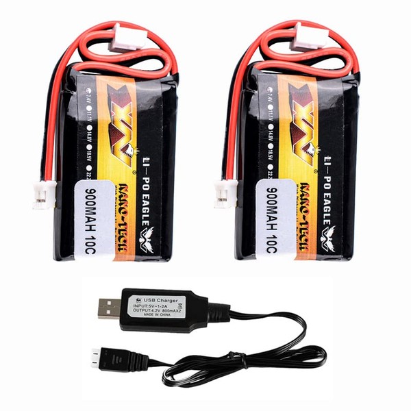 7.4V 900mAh Lipo Battery with PH2.0 Connector for SCX24 RC Cars Trucks SCX24 Battery with USB Charger