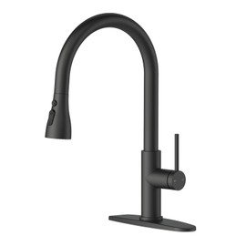 DEERFEI Kitchen Faucets with Pull Down Sprayer, Kitchen Sink Faucet with Pull Out Sprayer Single Hole Deck Mount Single Handle Stainless Steel, Matte Black