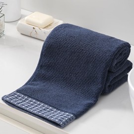 Absnuopt Blue Hand Towel Set of 2 Textured Stripe Woven Decorative Hand Towel for Bathroom Ultra Soft 100% Cotton Absorbent Lightweight for Home Kitchen 13" X 29"