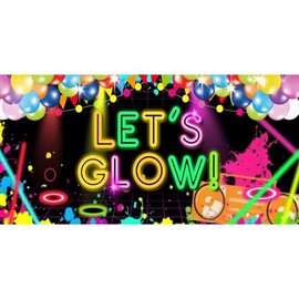 Let's Glow Banner 12'x6' Fabric Glow in Dark Party Decoration Backdrop Neon Banner,Birthday Party Photos,Nursery Wall Background