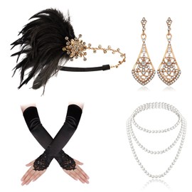 Cizoe 1920s Gatsby Accessories Set for Women Flapper Headband 20s Headpiece Necklace Gloves(ab2)