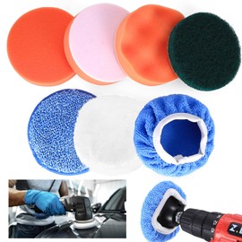 7 Pcs Car Polishing Pads for Drill, 100mm/4 inch Drill Polishing Pads Kit, Wool Buffing Pads, Car Polishers and Buffers Foam Sponges for Auto Sanding Waxing