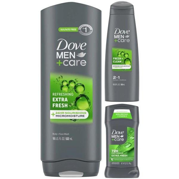Dove MenCareExtra Fresh 3-Piece Set: Body Wash, 2-in-1 Shampoo &