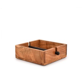 Mahasu Napkin Holder Iron & Acacia Wood with Weighted Iron Center Bar for Dessert Beverage Party Dinner Lunche on Bar Table (7.5'' X 7.5'' X 2.5'')