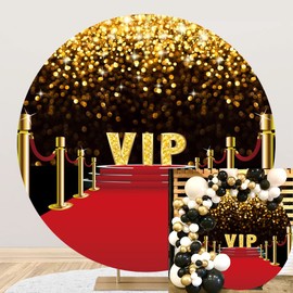 OERJU Red Gold Carpet Round Backdrop Cover Movie Night Stage Theme VIP Red Carpet Background Activity Wedding Birthday Party Decoration Photo Shoot Backdrop 6.5x6.5ft