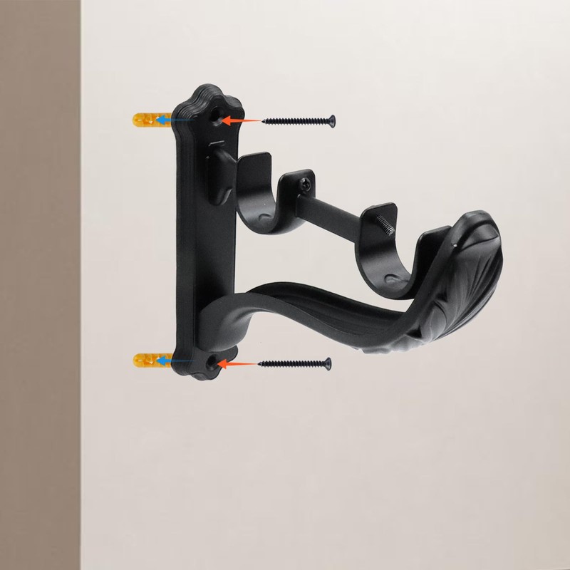HEVSTIL 4Pcs Heavy Duty Double Curtain Rod Brackets, Single Black