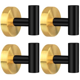 Towel Hooks, 4 Pack Towel Hooks for Bathroom Wall Mounted, Heavy-Duty Bathroom Towel Hook for Wall, Bathroom Hooks for Towels, Robe Hook for Hanging, Gold&Black Towel Hook for Bathroom, Kitchen,Hotel