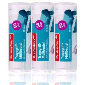 Profissimo Carry Handle Bin Liners 50 L (Pack of 60), Pack of 3 – Tear-Resistant & Liquid-Proof – (3 x 20 Pieces)