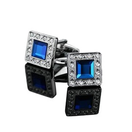 Shirt Cufflinks Novelty Luxury Blue White Cufflinks For Mens Crown Crystal Gold Silvery Cufflinks Shirt Cuff Links (Metal color : 5)