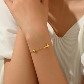 RATVIU Gold Bracelets for Women 18K Gold Plated Cross Bracelets Dainty Birthstone Bracelets Simple Birthday Faith Confirmation Jewelry Gifts