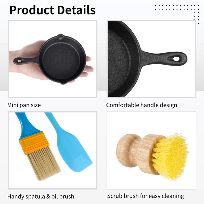 OMISTAR 6 Pcs Cast Iron Frying Pans Set, Includes Spatula,