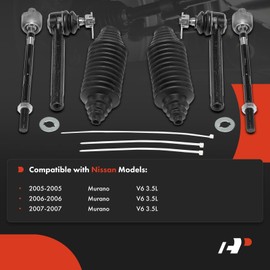 A-Premium Set of 6, Front Inner and Outer Tie Rod End Kit & Rack and Pinion Boot, Compatible with Nissan Murano 2005 2006 2007