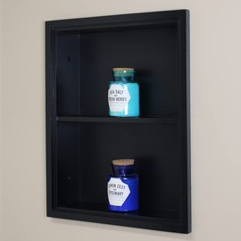 Fox Hollow Furnishings 14x18 Sloane Recessed Wall Niche Medicine Cabinet Replacement, in The Wall Bathroom Cabinet Insert Shelf/Shelves, Made in North America, Real Wood, NO MDF, Black Plain Back