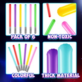 Inflatable Light Sabers for Kids - (Pack of 6) 35-inch Neon Color Blow-Up Toy Saber Swords, Party Favors, Goodie Bags, Star Galaxy Theme Birthdays & Prize Toys