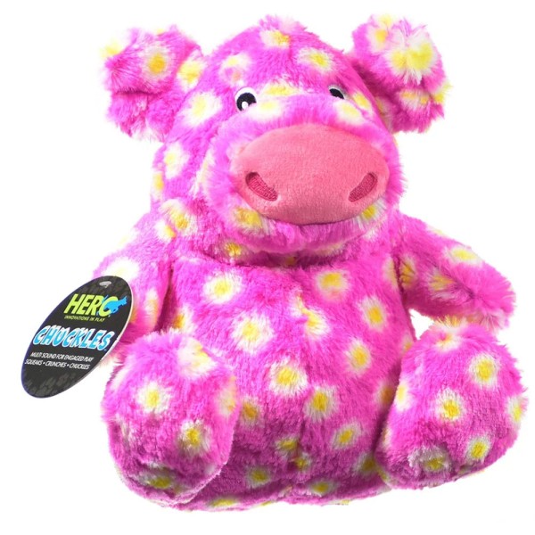 Hero Chuckles Polkadotted Pig Plush Dog Toy Squeaky Toys Durable
