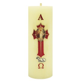 Eucaris - Cirio Pascual Decorado Chico Pequeño Vela con Imagen de Jesús Resucitado (18 x 6.5 cm)