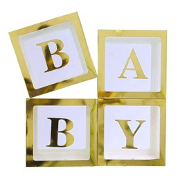 Baby Boxes Gold and Clear for Baby Shower or Birth Decoration - 4 Ideal Boxes for Decoration