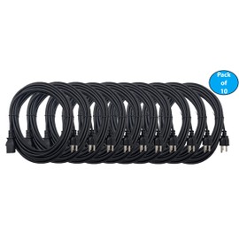 12 Feet Universal AC Power Cord 18AWG (NEMA 5-15P to C13) (Black) 10-Pack (M05-113UL12-10P)