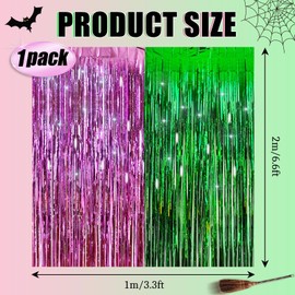Party Streamers Pink and Green Tinsel Curtain Party Backdrop Foil Fringe Curtain Foil Backdrop for Birthday Baby Shower Witch Theme Decorations