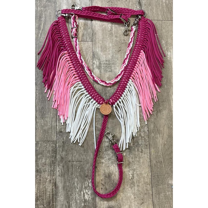fringe breast collar paracord horse tack pink ombre