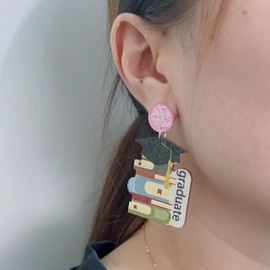 Teacher's Day Wooden Earrings for Women Cute Unique Cap Clothes Book Shape Drop Dangle Earrings Teacher Appreciation Day Back to School Gift (graduate)
